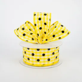 1.5"x10yd Polka Dot Gingham, Yellow/White/Black  M20