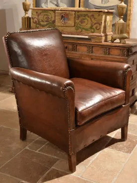 1940’s French leather club chair – square