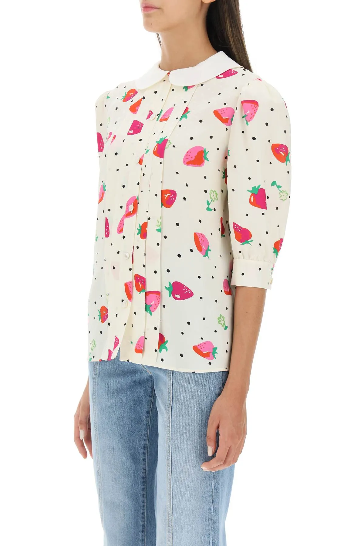 Alessandra Rich Strawberry Print Silk Blouse (Size - 40)