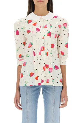 Alessandra Rich Strawberry Print Silk Blouse (Size - 40)