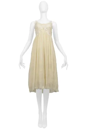 ALEXANDER MCQUEEN OFF WHITE CRINKLE DRESS W LACE BODICE 2005