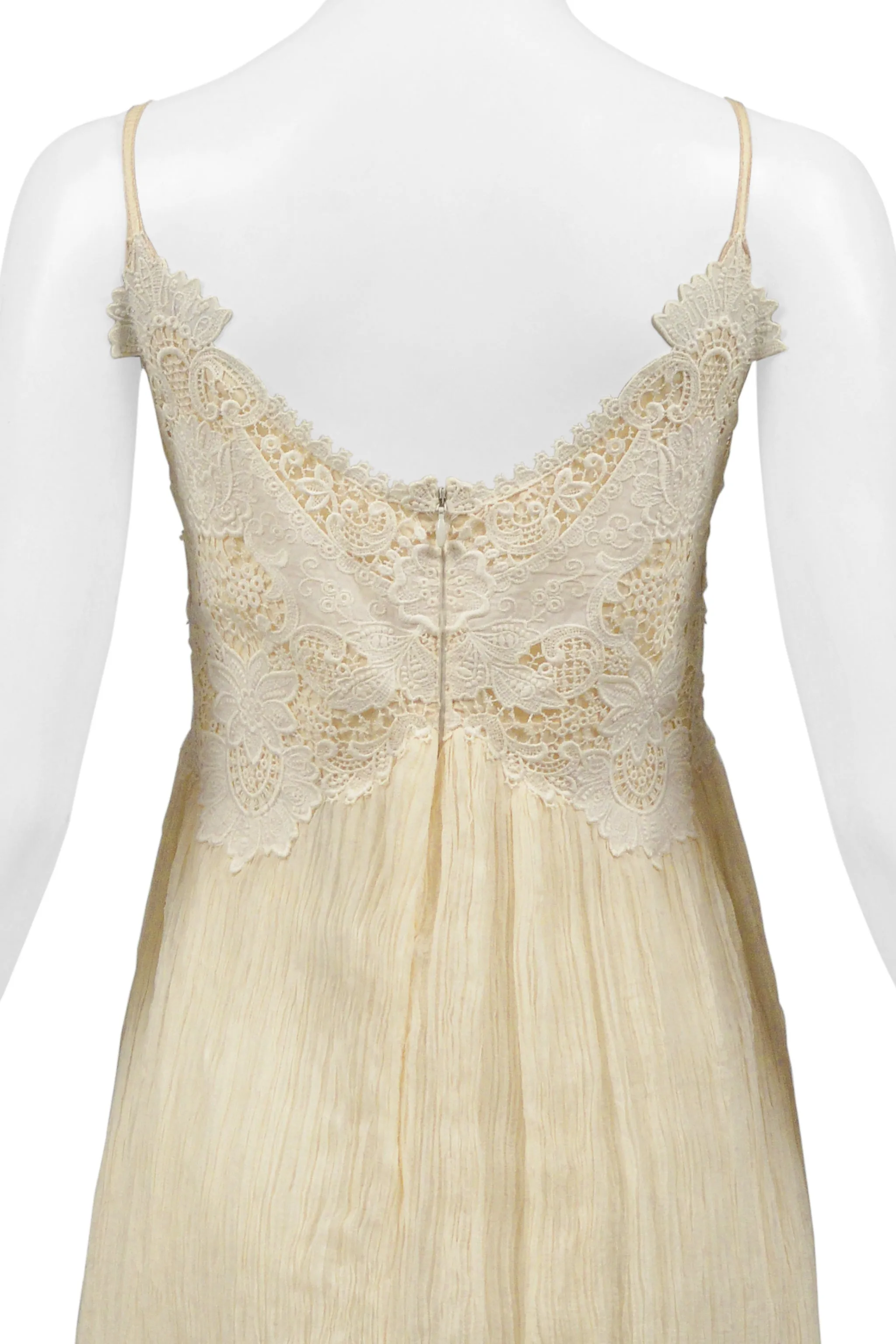 ALEXANDER MCQUEEN OFF WHITE CRINKLE DRESS W LACE BODICE 2005