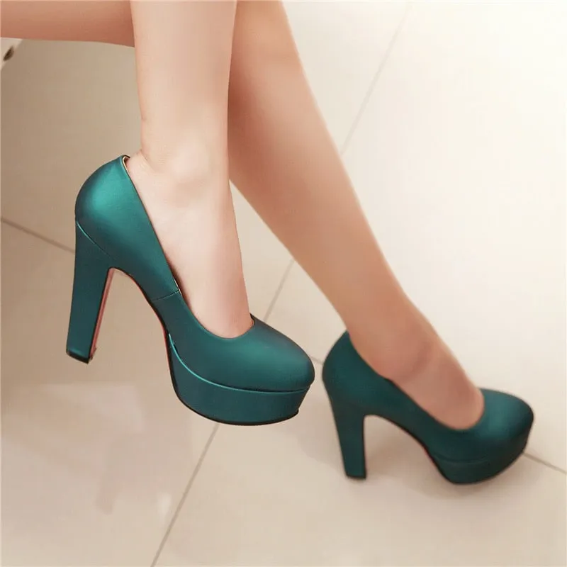 Amozae Hot Green Red Silver Heeled Shoes Woman High Heels Platform Fashion Women's Heels Rounded Toe Office Party Shoe Pumps 43 Size