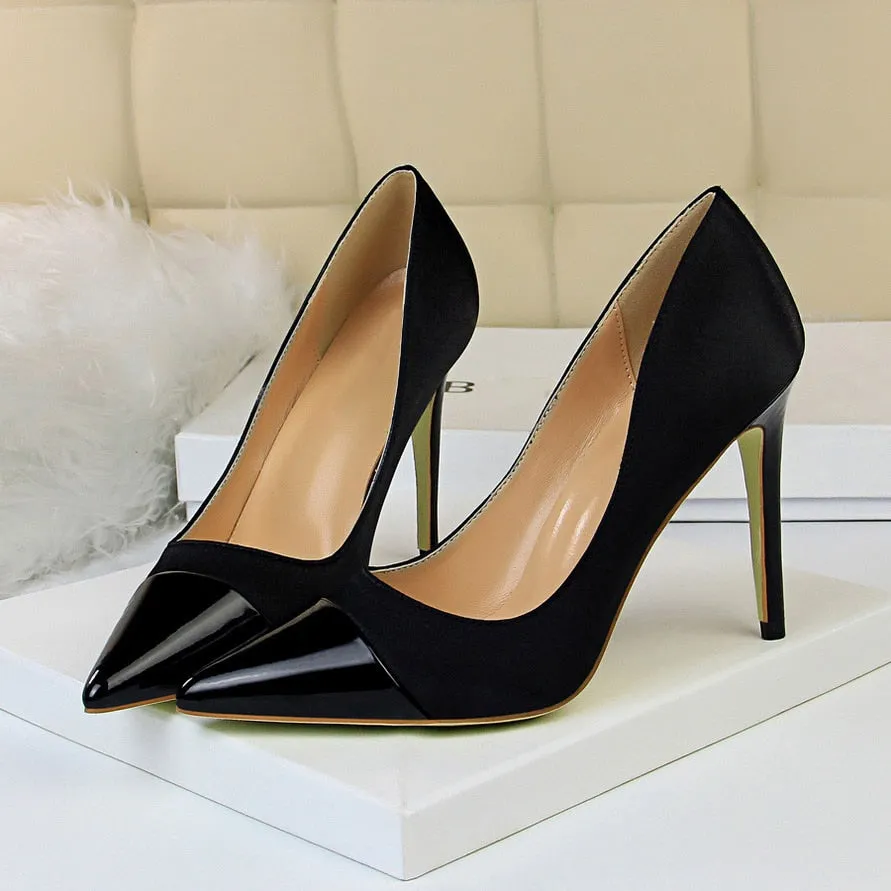 Amozae-   Luxury Women 10cm High Heels Valentine Royal Blue Green Pumps Female Satin Stiletto Cap Toe Heels Tacones Fetish Silk Shoes