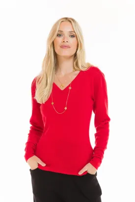 CASHMERE V-NECK TOP RED