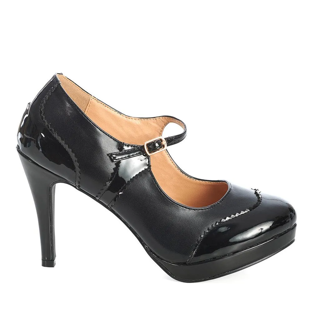 Classic Black Mary Jane Strap Vintage Platform Heels