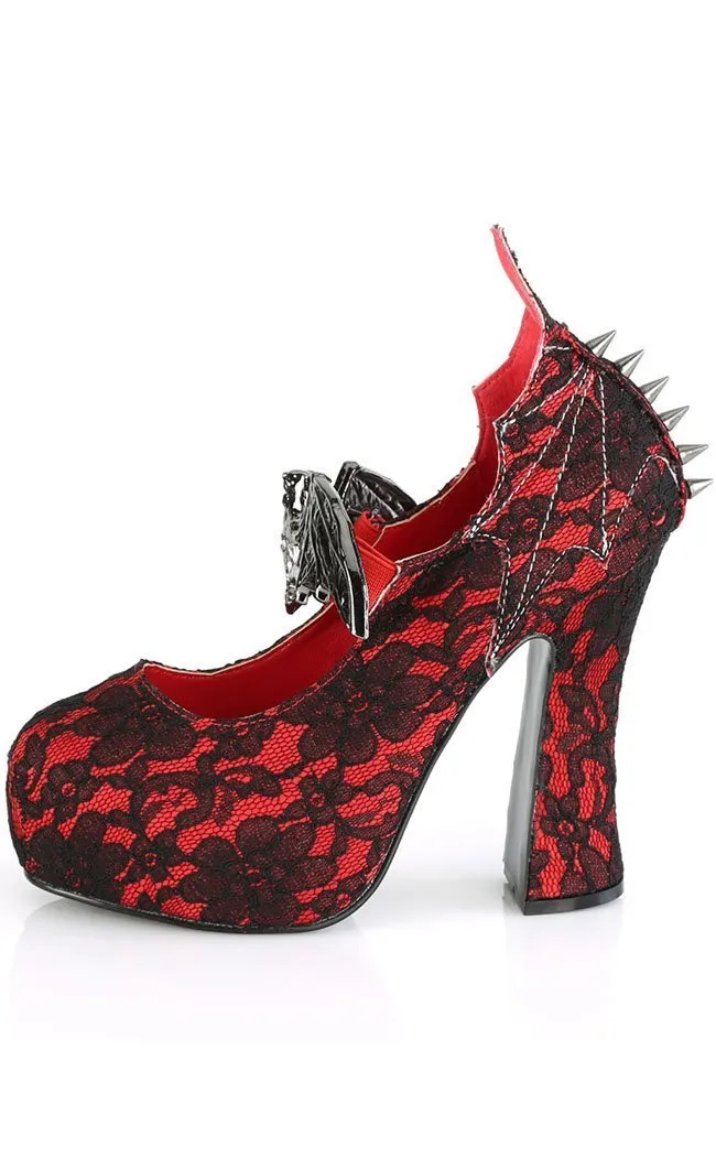 DEMON-18 Red Lace Mary Jane Heels (AU Stock)