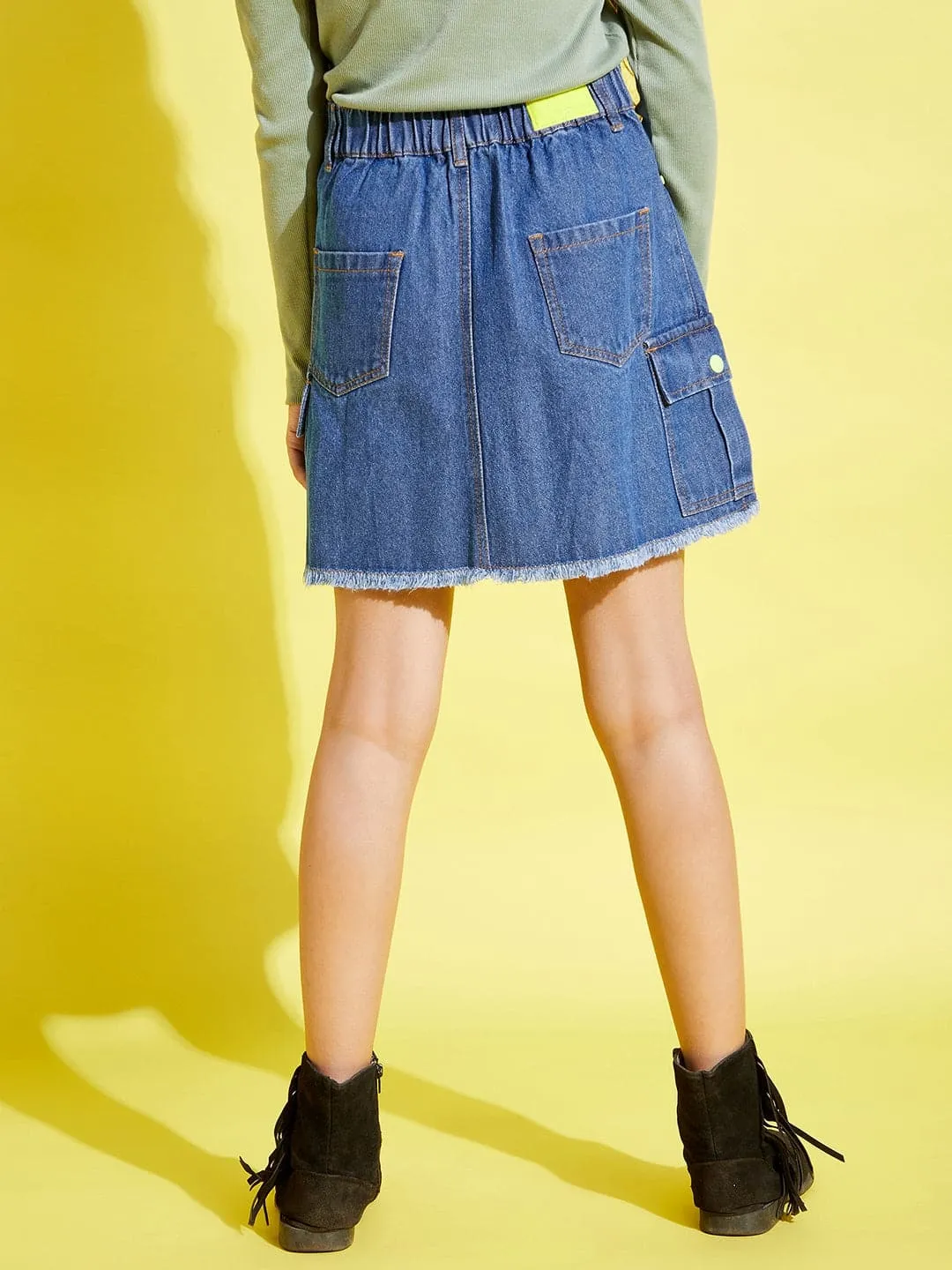 Girls Ice Blue Side Pocket Denim Mini Skirt