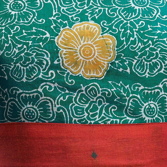 Green - Hand Batik Block Printed Cotton Blouse Piece