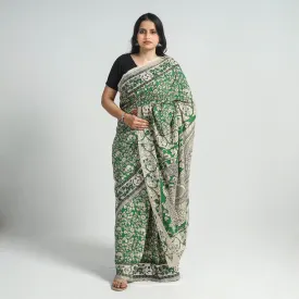 Green - Printed Cotton Kalamkari Saree with Blouse Piece 05