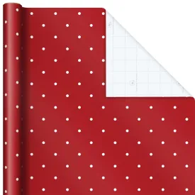 Hallmark Red Wrapping Paper With White Polka Dots, 25 sq. ft.