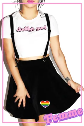 Hearts Velvet Suspender A-Line Skirt- Black