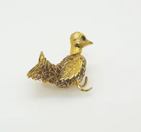 Ingenious Vintage Wire Bird Brooch with Red Eye