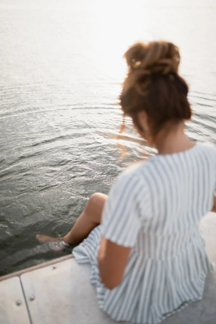 June Dress in Green and White Stripe Linen - S