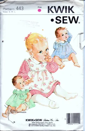 Kwik Sew 443 Infant Baby Dress Pinafore Bloomers Vintage 1970's Sewing Pattern