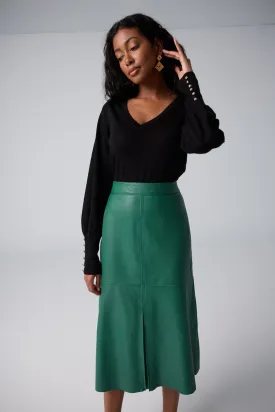 Leather A-Line Midi Skirt