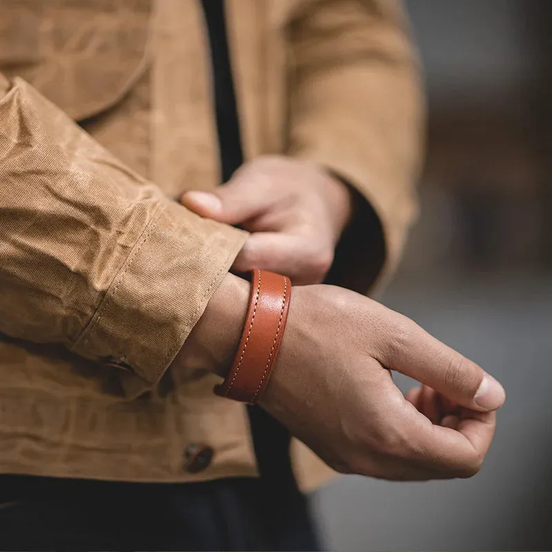 Letter Leather Cuff Bracelets for Men - Adjustable Handmade Wristband