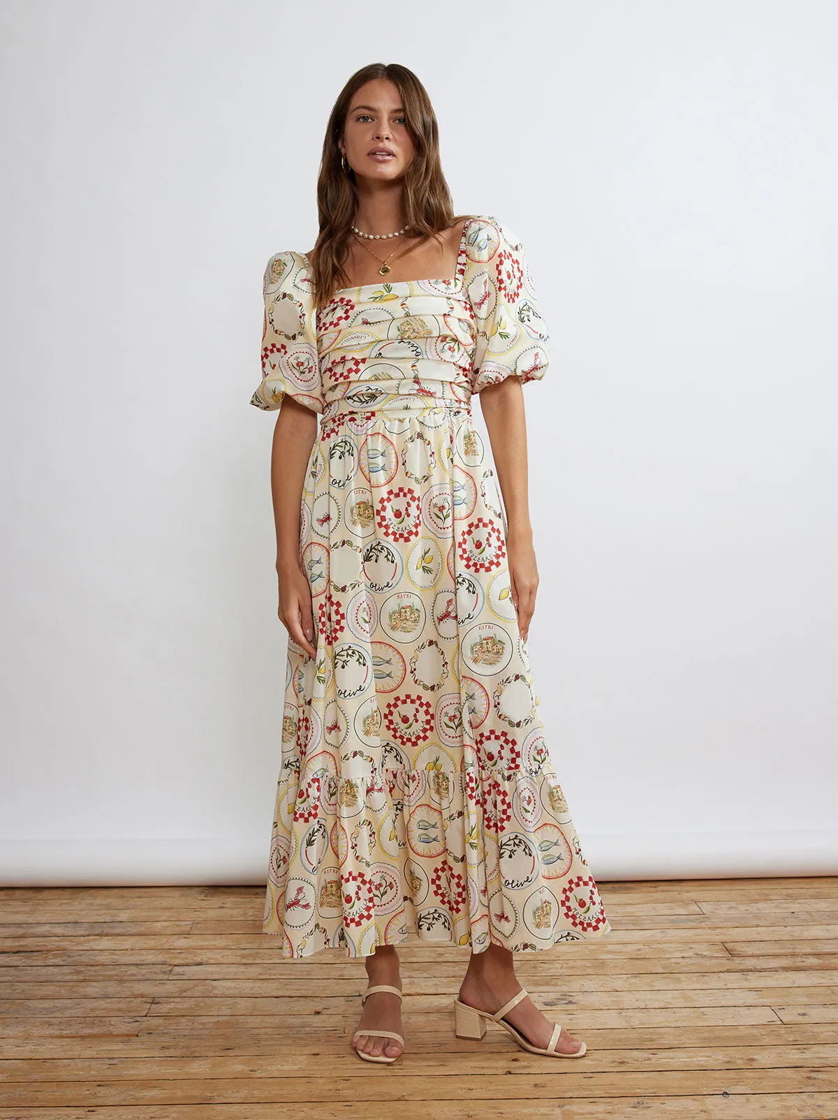 Maggie Vintage Plates Maxi Dress