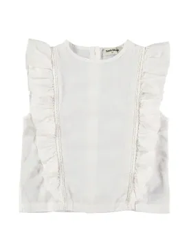 Off White Sleeveless Ruffled Blouse