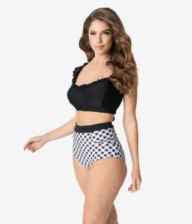 Unique Vintage Mrs. Cooper Black & White Gingham Sailor Swim Shorts