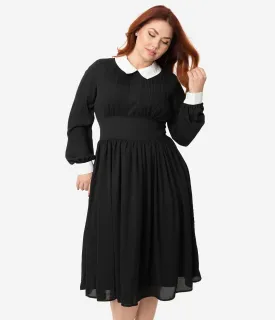 Unique Vintage Plus Size 1940s Style Black & White Deirdre Shirt Dress