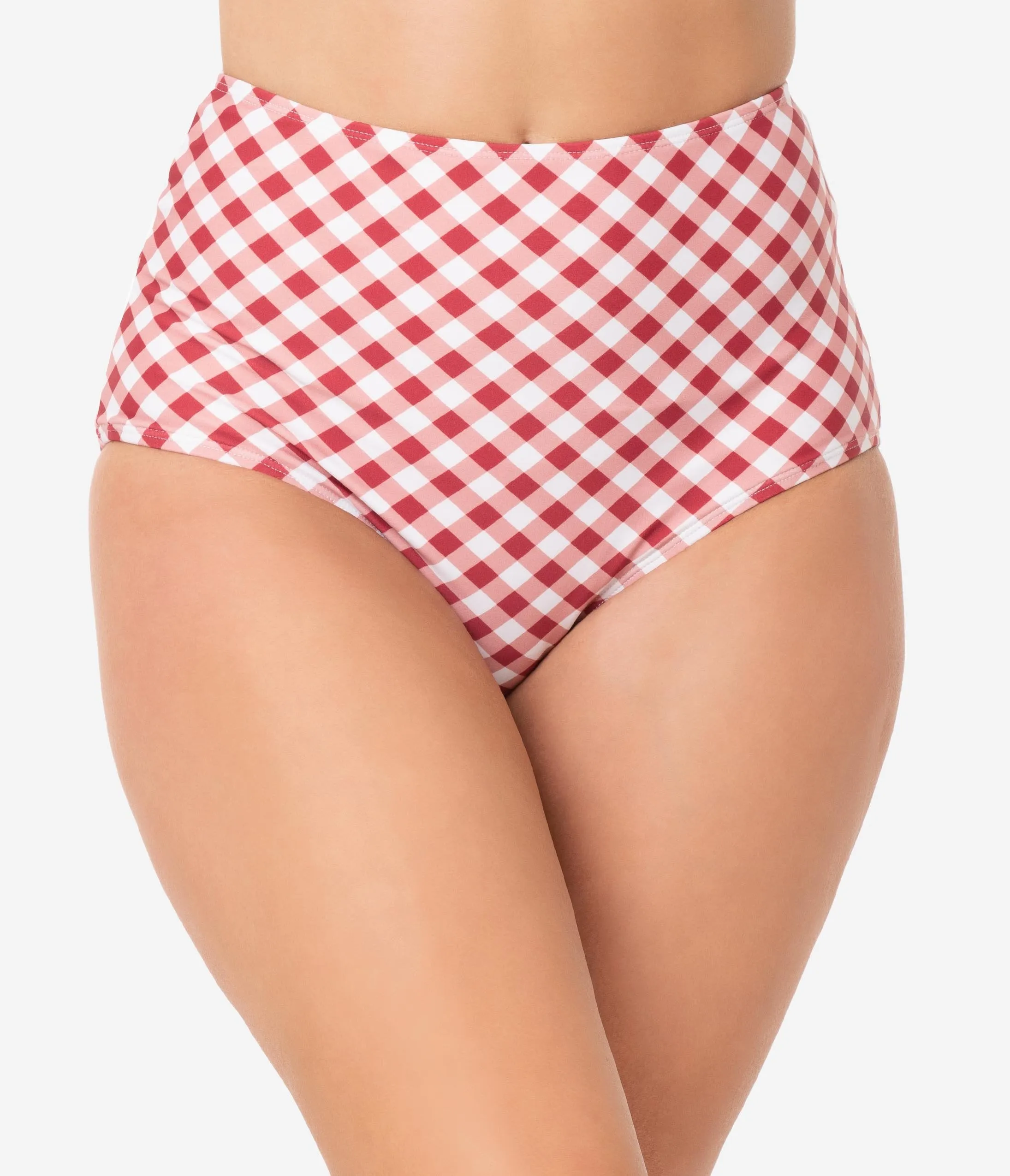 Unique Vintage Red & White Gingham Bow Morro Bikini Bottom