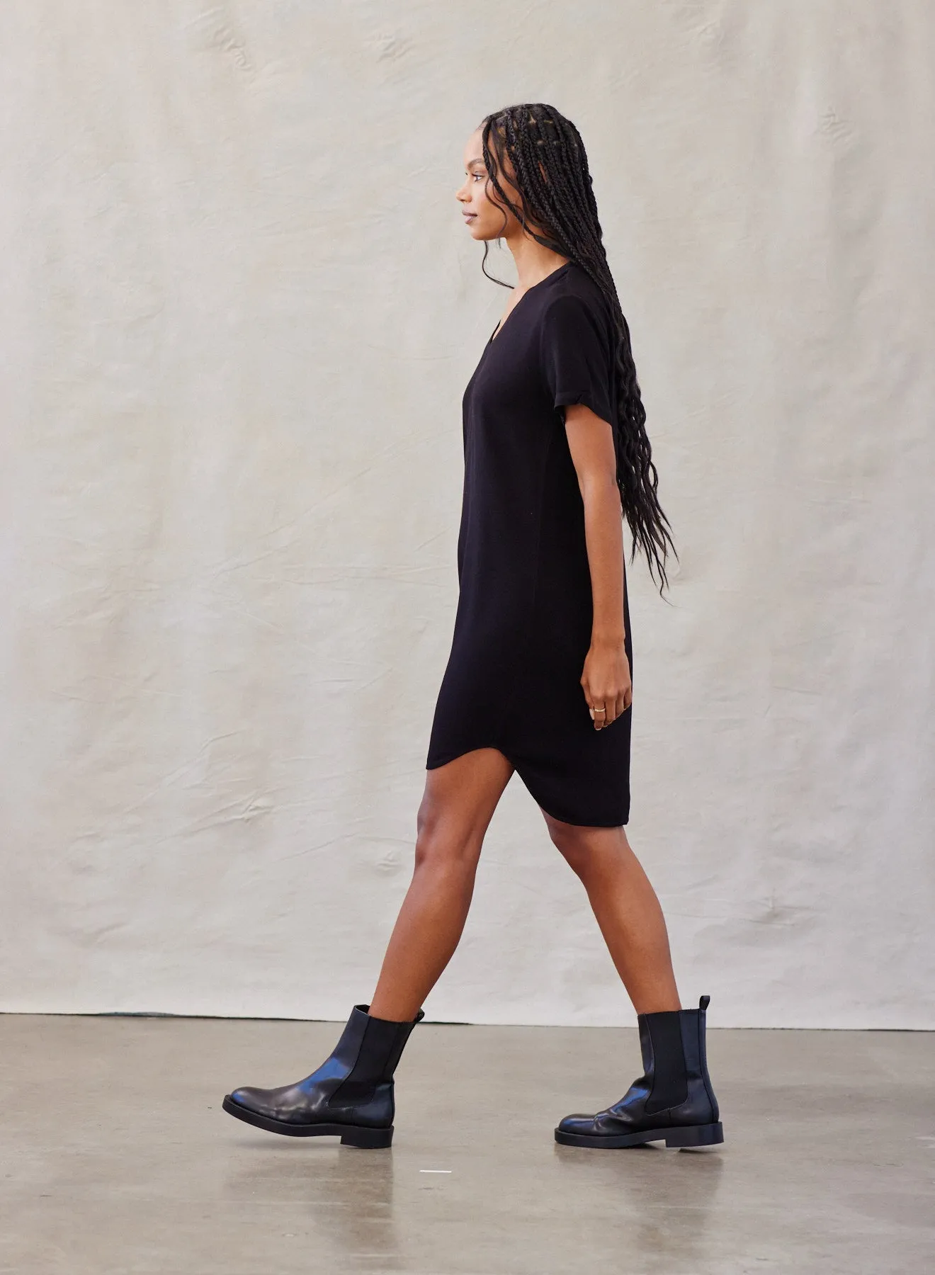 V-Neck  Tee Dress - Vintage Black