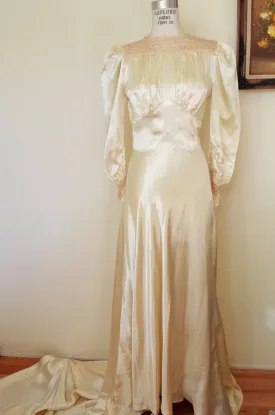 Vintage 1930's Ivory Satin Wedding Gown