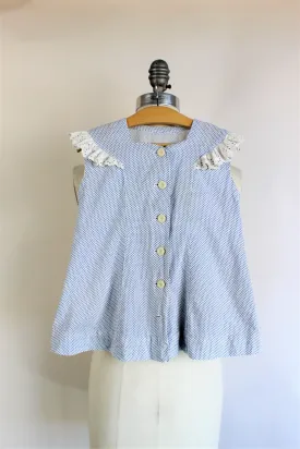 Vintage 1950s Blue And White Polkadot Cotton Baby Girl's Frock