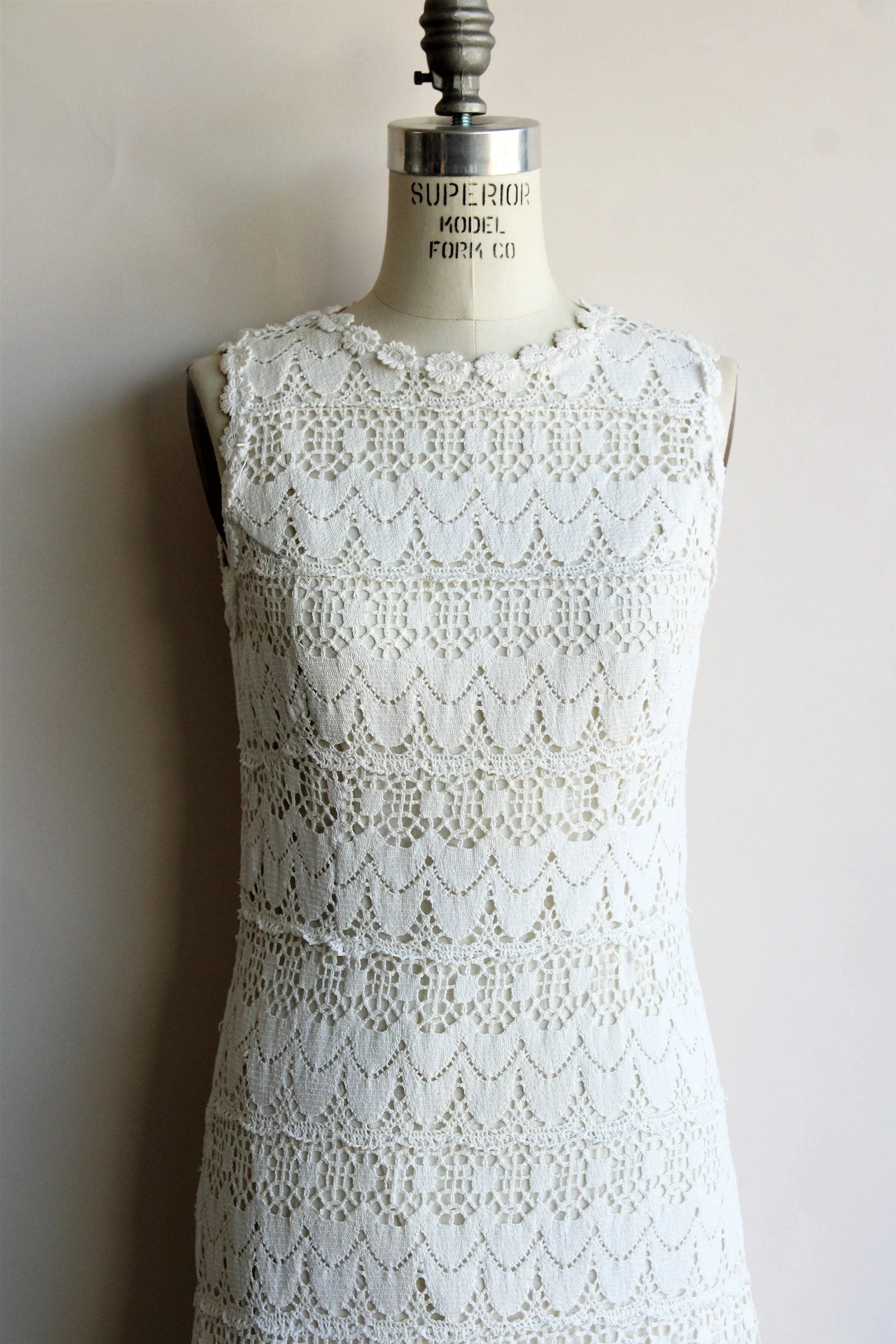 Vintage 1960s Crochet Dress in Winter White