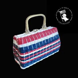 VINTAGE 1960's LARGE RED, WHITE & BLUE "WOVEN" WICKER PURSE