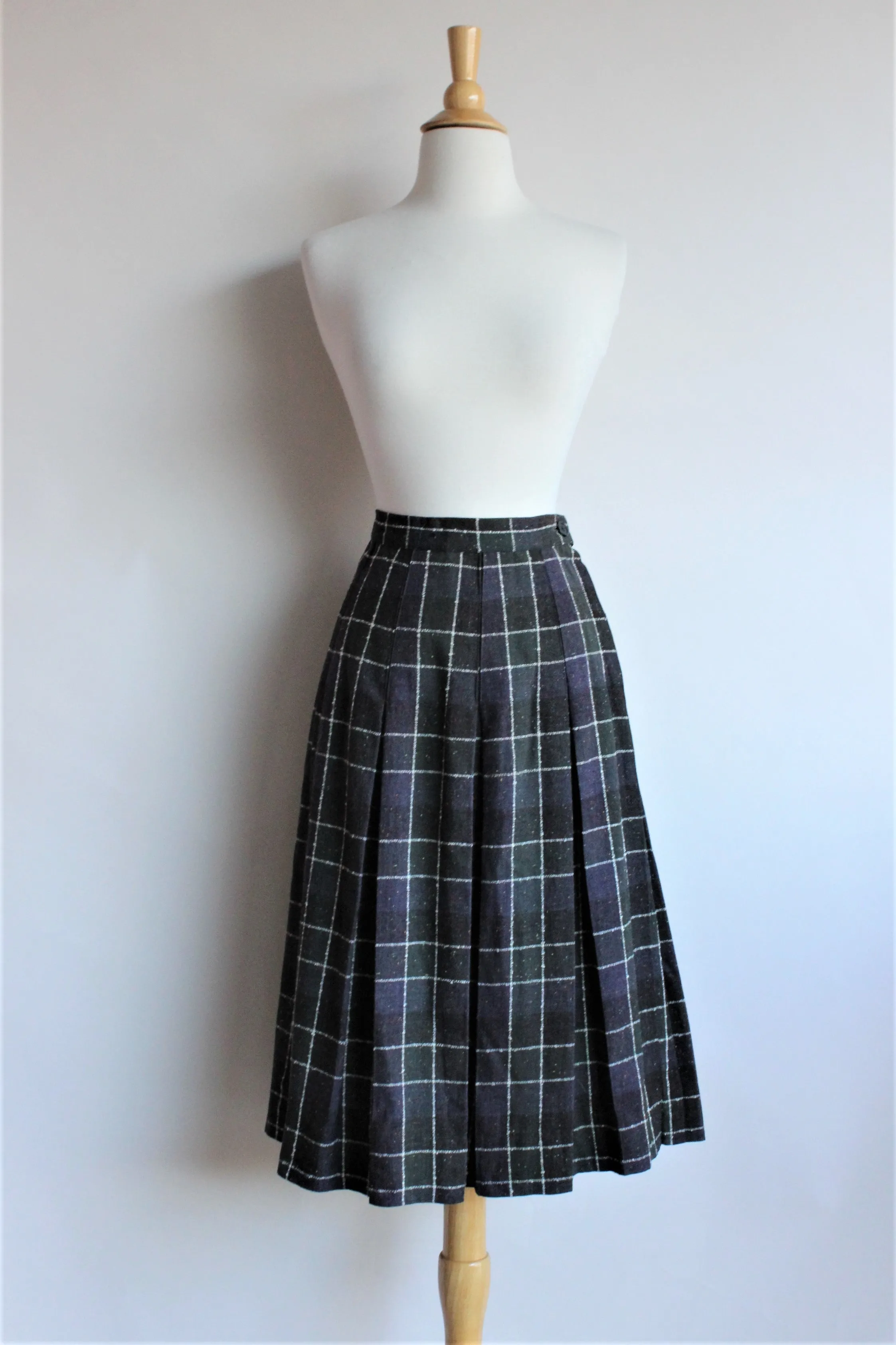 Vintage 1960s Plaid Wool Campus Casuals Pleated Skirt