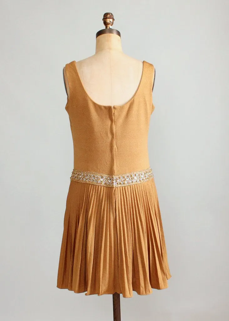 Vintage 1960s Shimmery Bronze MOD Party Dress