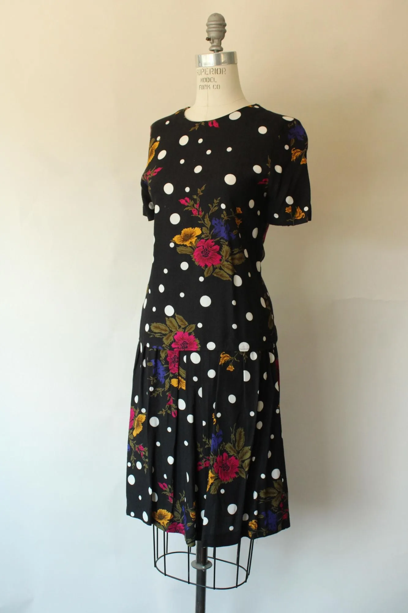 Vintage 1980s 1990s Norton McNaughton Polka Dot and Floral Skirt and Blouse