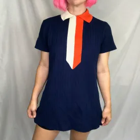 Vintage 60s Navy GoGo MOD Space Age Scooter Groovy Twiggy Top or Mini dress | M