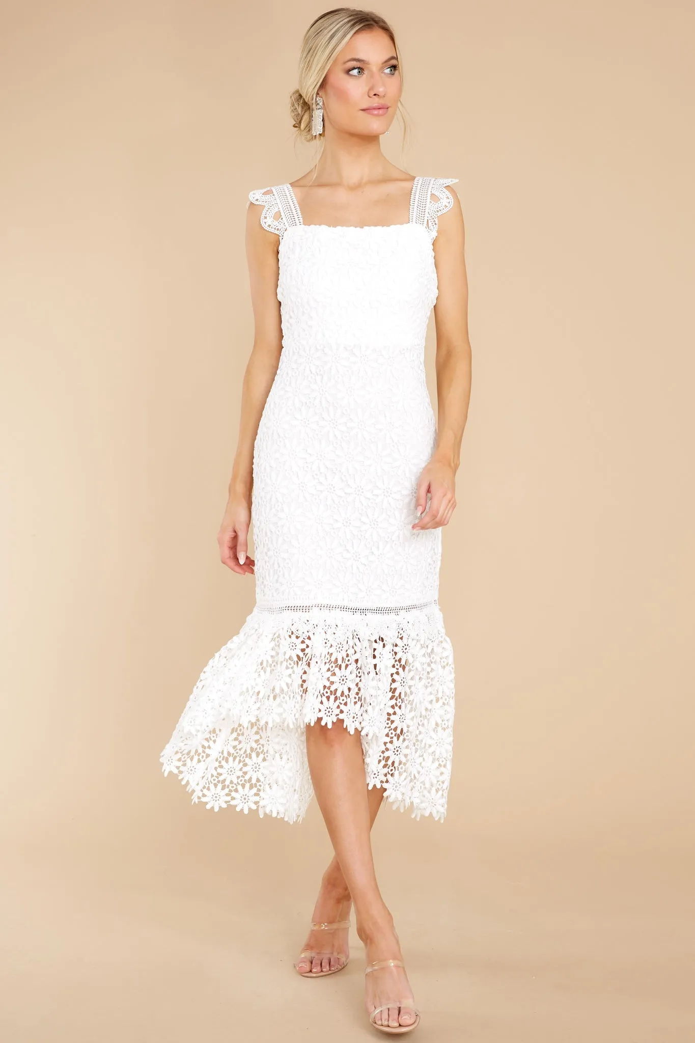 Vintage Beauty White Lace Midi Dress