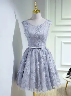 Vintage Lace Homecoming Dress Silver Short Prom Dress