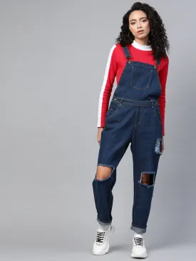 Women Blue Vintage Distress Dungaree